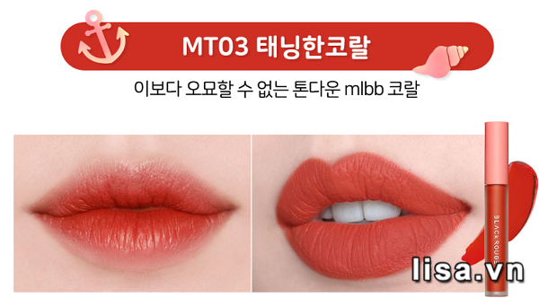 Black Rouge màu MT03 khi đánh lòng môi và full môi