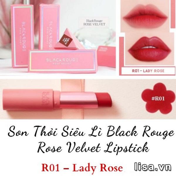 Chất son Black Rouge Rose Velvet R01 Lady Rose lì mịn màng