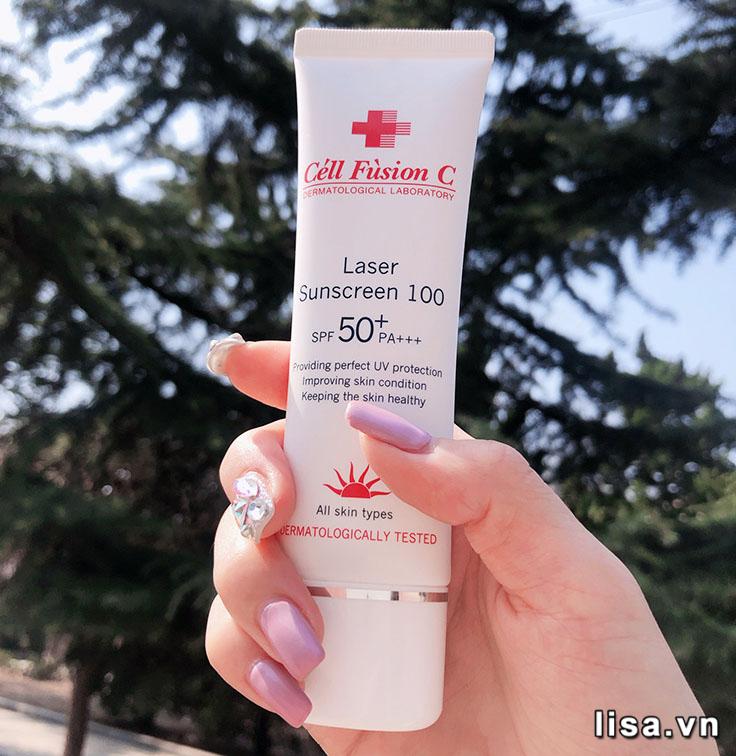 Kem chống nắng Laser Sunscreen 100 Cell Fusion C SPF 50+ PA+++ bổ sung Vitamin E giúp da sáng mịn