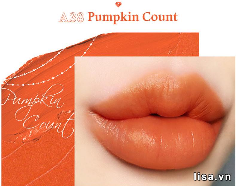 Black Rouge A38 Pumkin Count có chất son kem mềm mịn, nhẹ môi